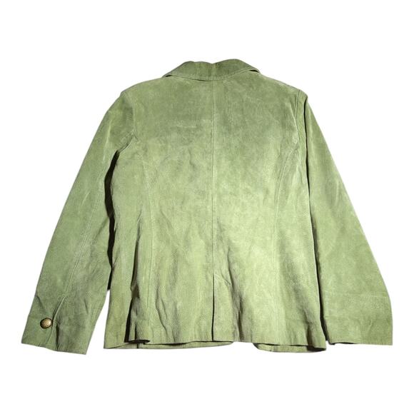 Vtg Y2K Live a Little Pale Green Genuine Suede Single Button Collared Jacket L - Picture 2 of 4